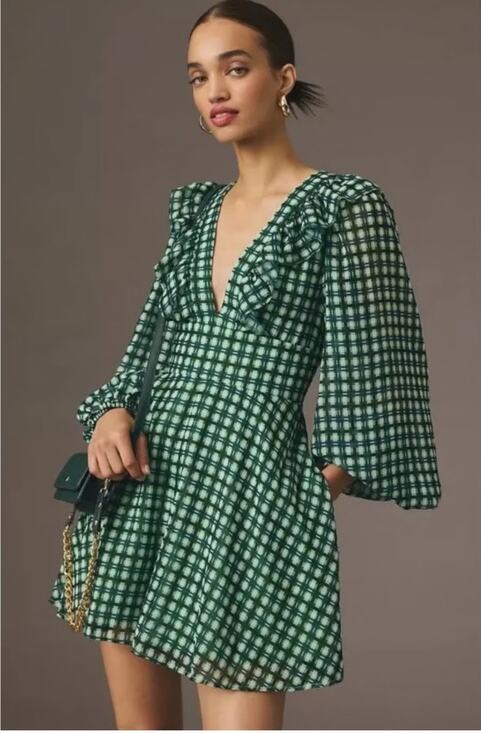 Anthropologie Dresses & Skirts - Anthropologie butch plaid green jumper dress pockets lined chic versatile M